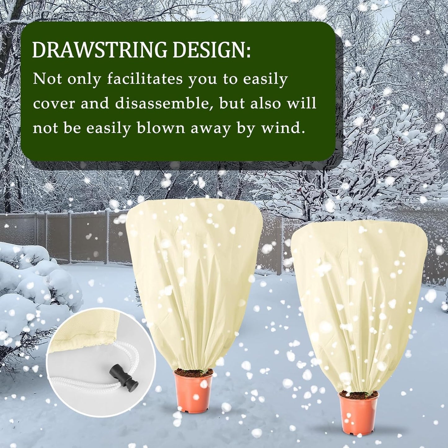 8 Pcs Plant Covers Frost Protection Bag 39.3" x 39.3" Winter Reusable Plants Jacket with Drawstring Shrub Protection Wraps Bags Frost Blanket for Winter Outdoor Garden Plants