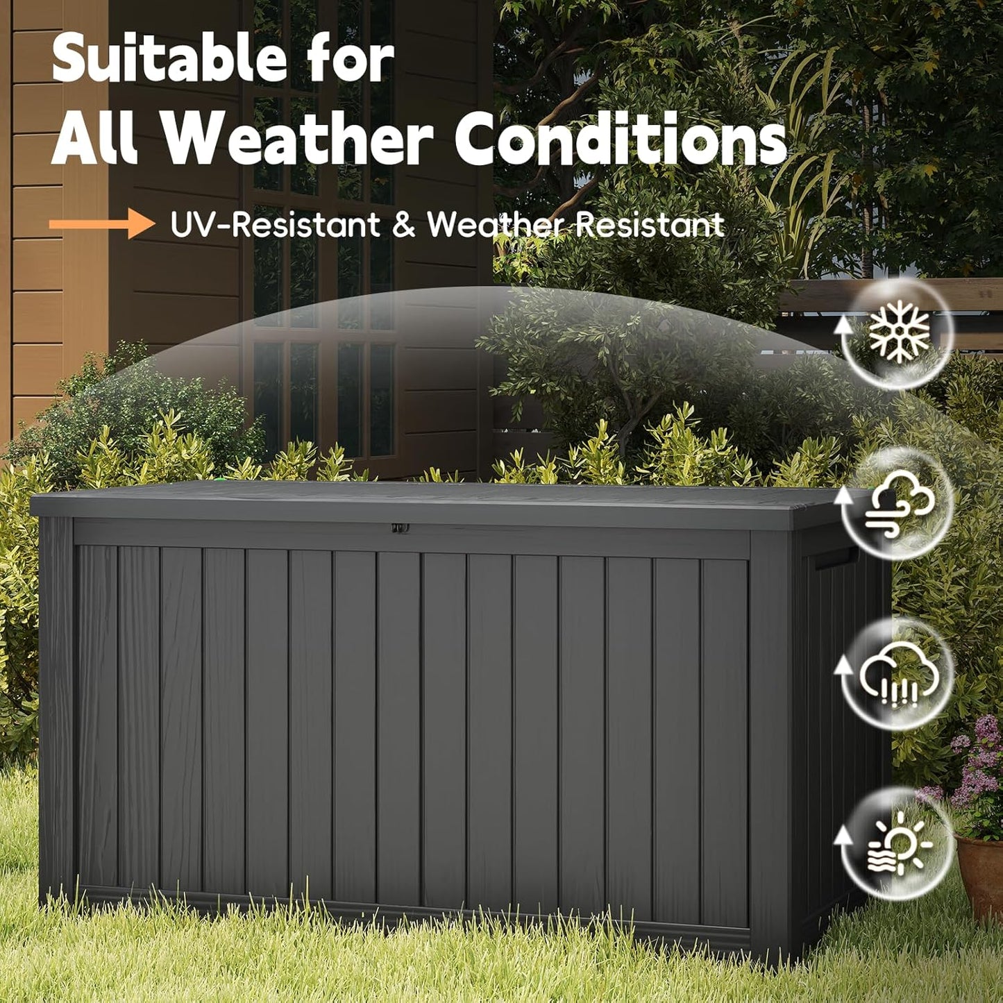 Outdoor Storage Box, 180 Gallon Waterproof Resin Deck Box, Storage Bin for Package Delivery, Patio Furniture Cushion, Garden Tools, Pool Accessories, Weatherproof and UV Resistant, Black