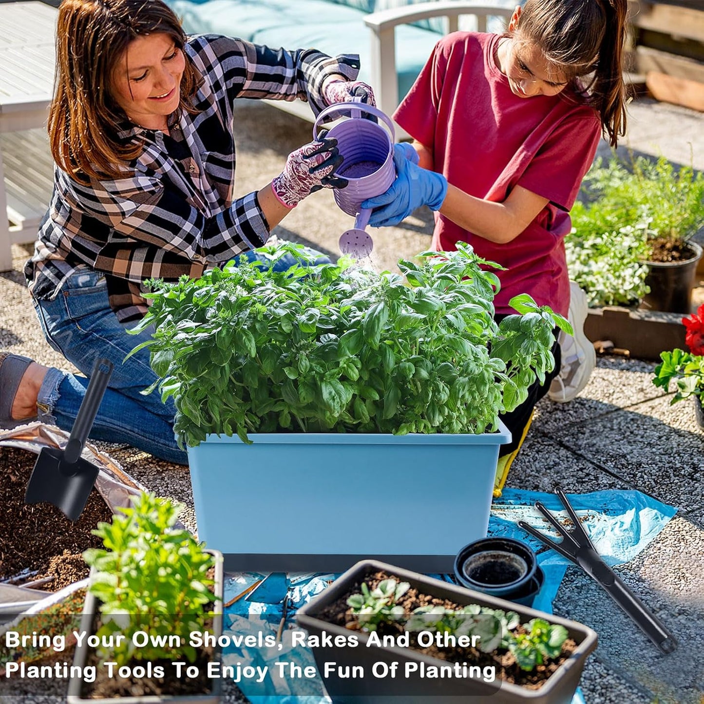 Window Box Planter 6 Pcs, 17 Inches Rectangle Flower Pots with Drainage Holes and Trays, Vegetable Planters for Windowsill Patio Garden Balcony Indoor Outdoor (Blue, 17 * 7.4 * 7.8 inch)