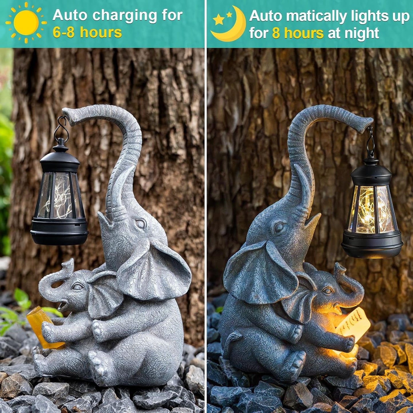 Solar Elephant Statue Lights Outdoor Garden Decoration, Elephant Statue with Solar Lantern Outdoor Decoration for Mother Women Birthday Gift-Courtyar Balcony Lawn Decor
