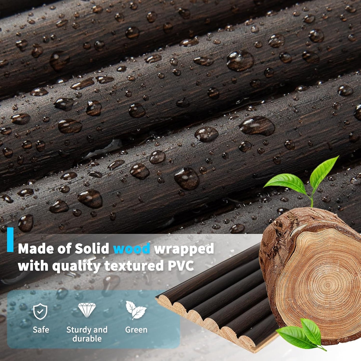 Art3d Fluted Wood Panel for Wall and Ceiling, Beaded Accent molding for Home Decoration, Pack of 4pcs + 1pc End-Trim, Size 108 x 5.7in.- Beaded Smoked Oak