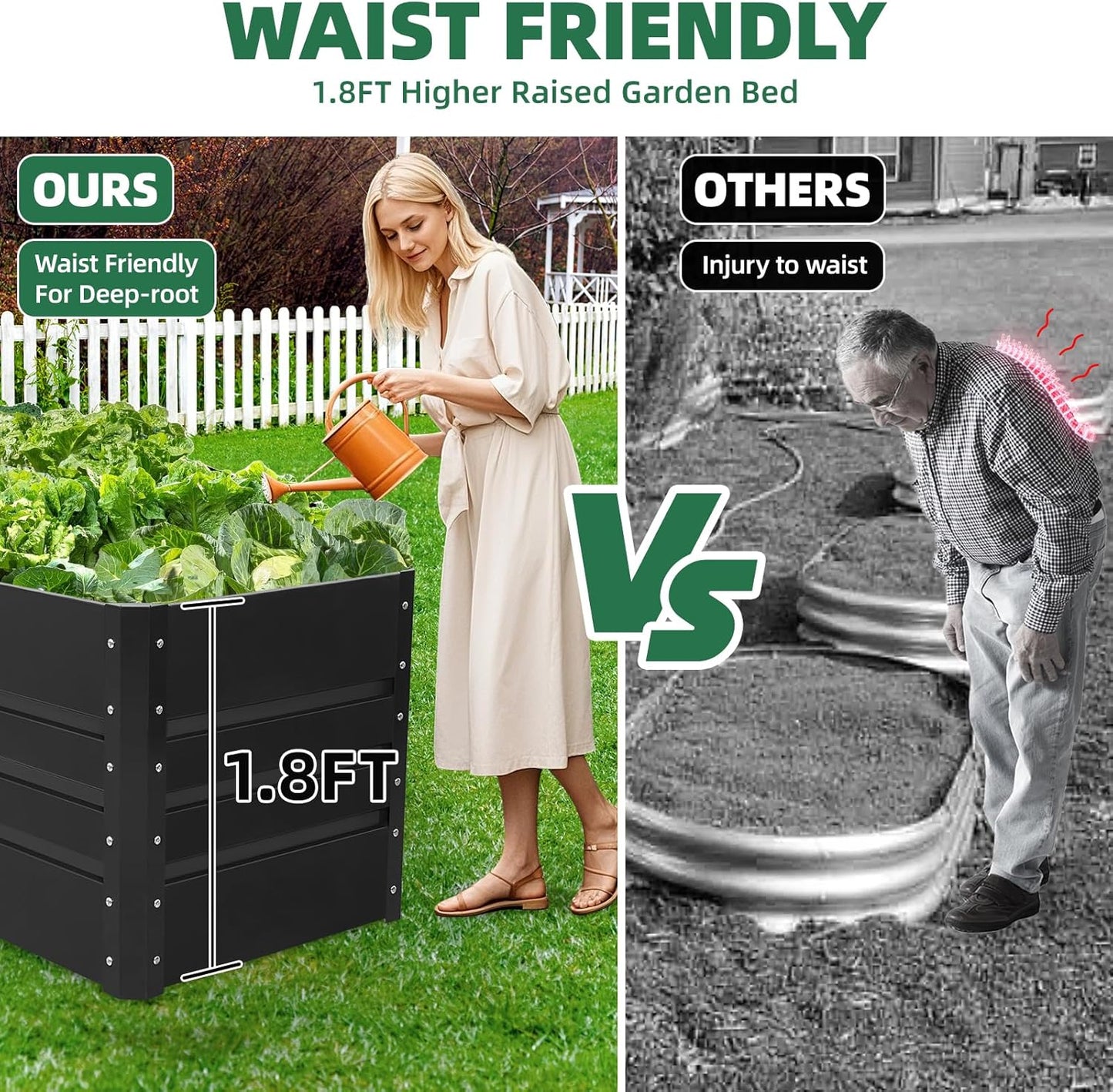 G GOOD GAIN 4x2x1.8ft Raised Garden Bed - Metal Planter Box Outdoor with Weed Barrier Fabric | Deep Root Raised Beds for Gardening Vegetables Flowers Herb Fruits (Dark Gray)