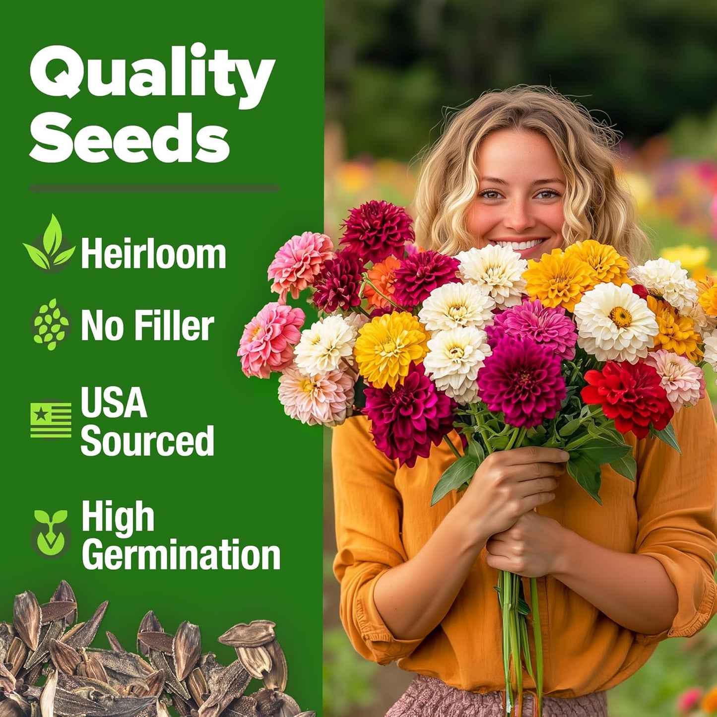 HOME GROWN 𝗨𝗦𝗔 𝗣𝗥𝗘𝗠𝗜𝗨𝗠 Zinnia Dahlia Seeds Pack for 2025 – 524 𝗡𝗢𝗡-𝗚𝗠𝗢 Flower Seeds | Vibrant Zinnia Elegans for Pollinator Gardens, Borders & Containers | Easy-to-Grow Outdoor Blooms