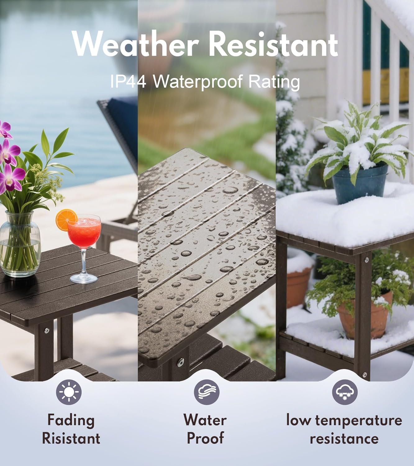 PASAMIC 2-Tier Adirondack Square Side Table, 17" HDPE Outdoor Side Tables, Weather Resistant End Table for Patio, Backyard, Pool, Indoor Companion, Beach, Easy Maintenance (Brown)