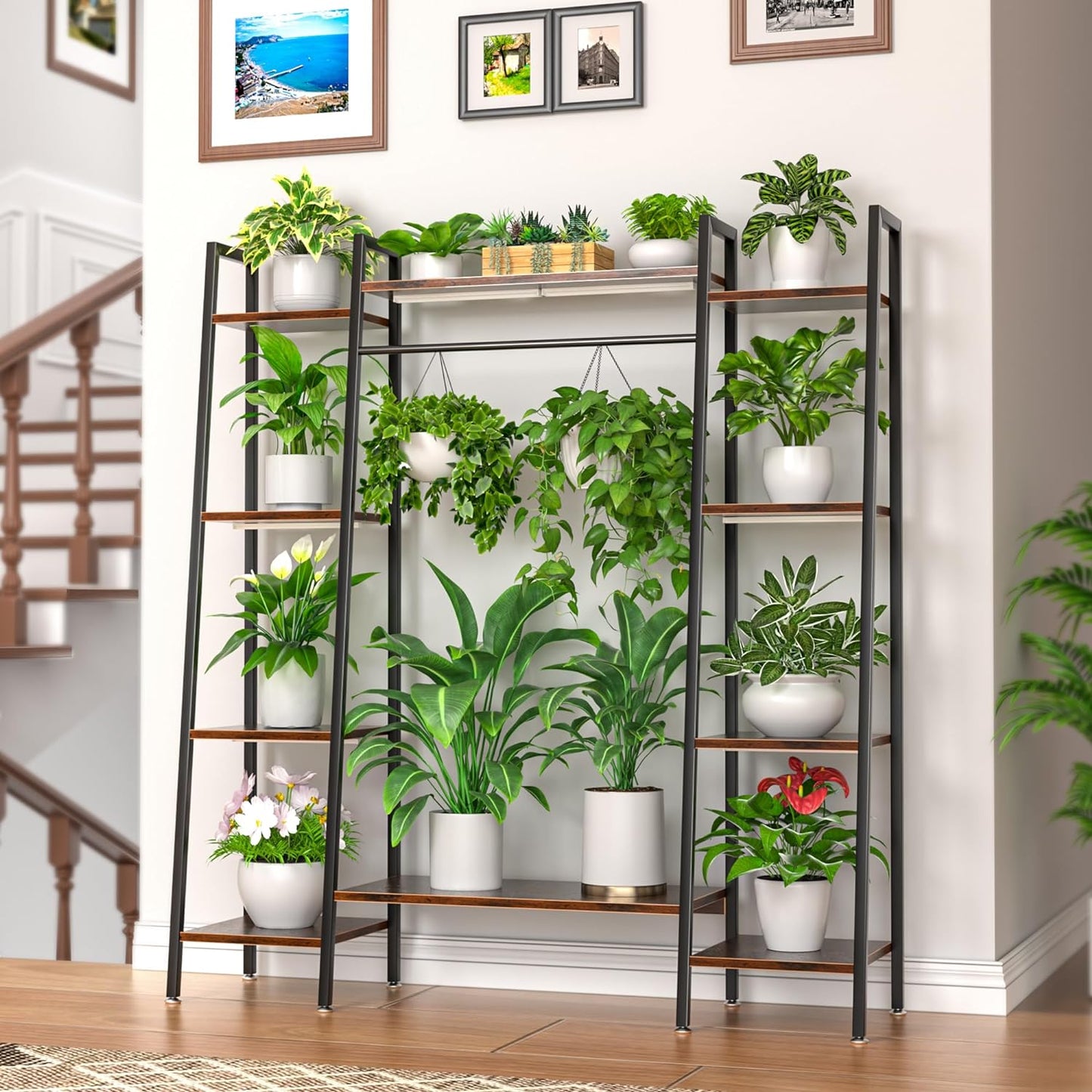 Plant Stand Indoor with Grow Lights, 6 Tiered Metal Plant Shelf, 55" Large Plant Stand for Indoor Plants Multiple, Corner Plant Holder Display Shelves, Tall Plant Rack for Living Room, Patio