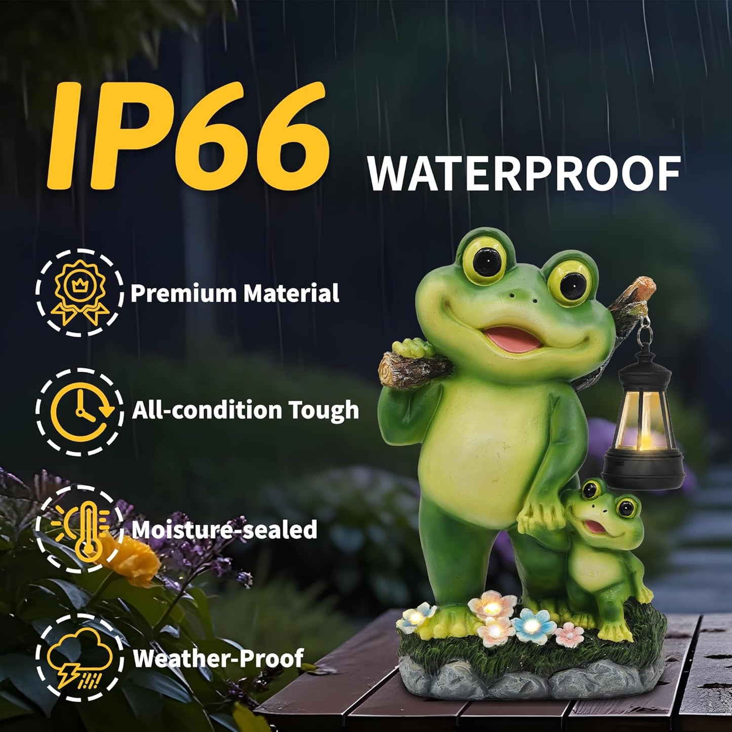 Outdoor Frog Garden Decor: 10'' Yard Decoration with LED Lantern Funny Solar Parent-Child Frog Statue Gifts for Women Gardener Housewarming Gift