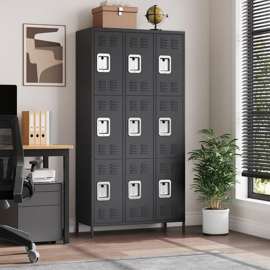 9 Doors Employee Lockers for Office, Metal Sorage Locker Combination, Lockable Employees Metal Locker With Door, Industrial Storage Lockers for Home, School, Gym