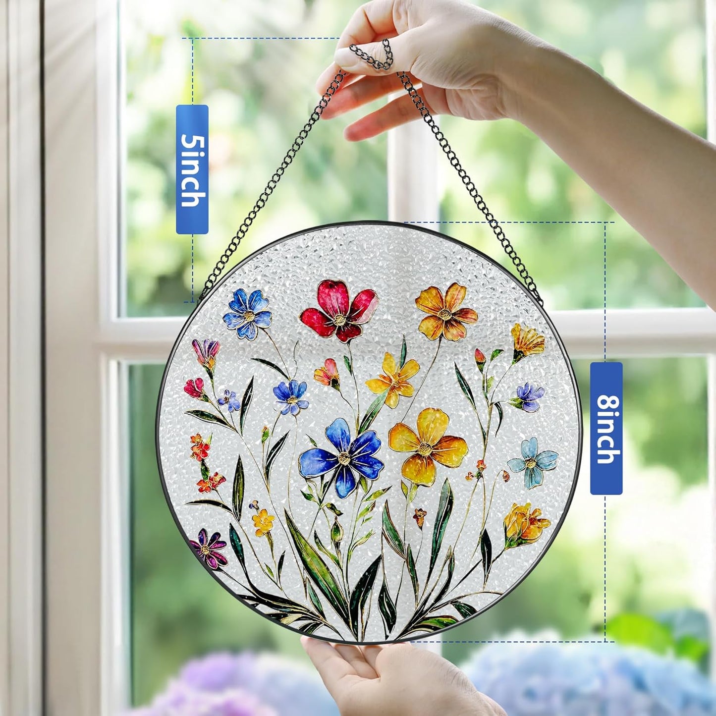 Wildflower Stained Glass Suncatcher, Stained Glass Window Hanging, 8 Inch Wildflower Window Decor, Suncatcher, Florist Gift, Gift for Flower Lovers