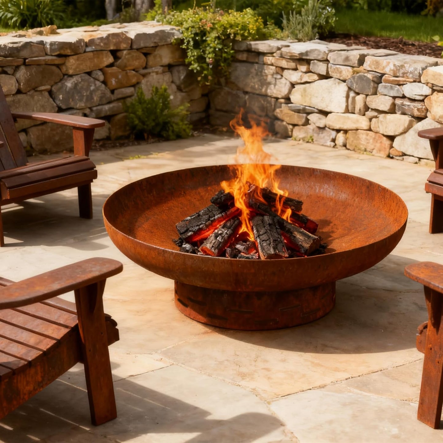 KOL 35" Dia. Heavy-Duty Fire Pit - Pre-Rusted Corten Steel Round Firepit Large Fire Bowl with Stand - Weathering Steel Wood Burning Fireplaces for Outside Backyard Deck Party Bonfire