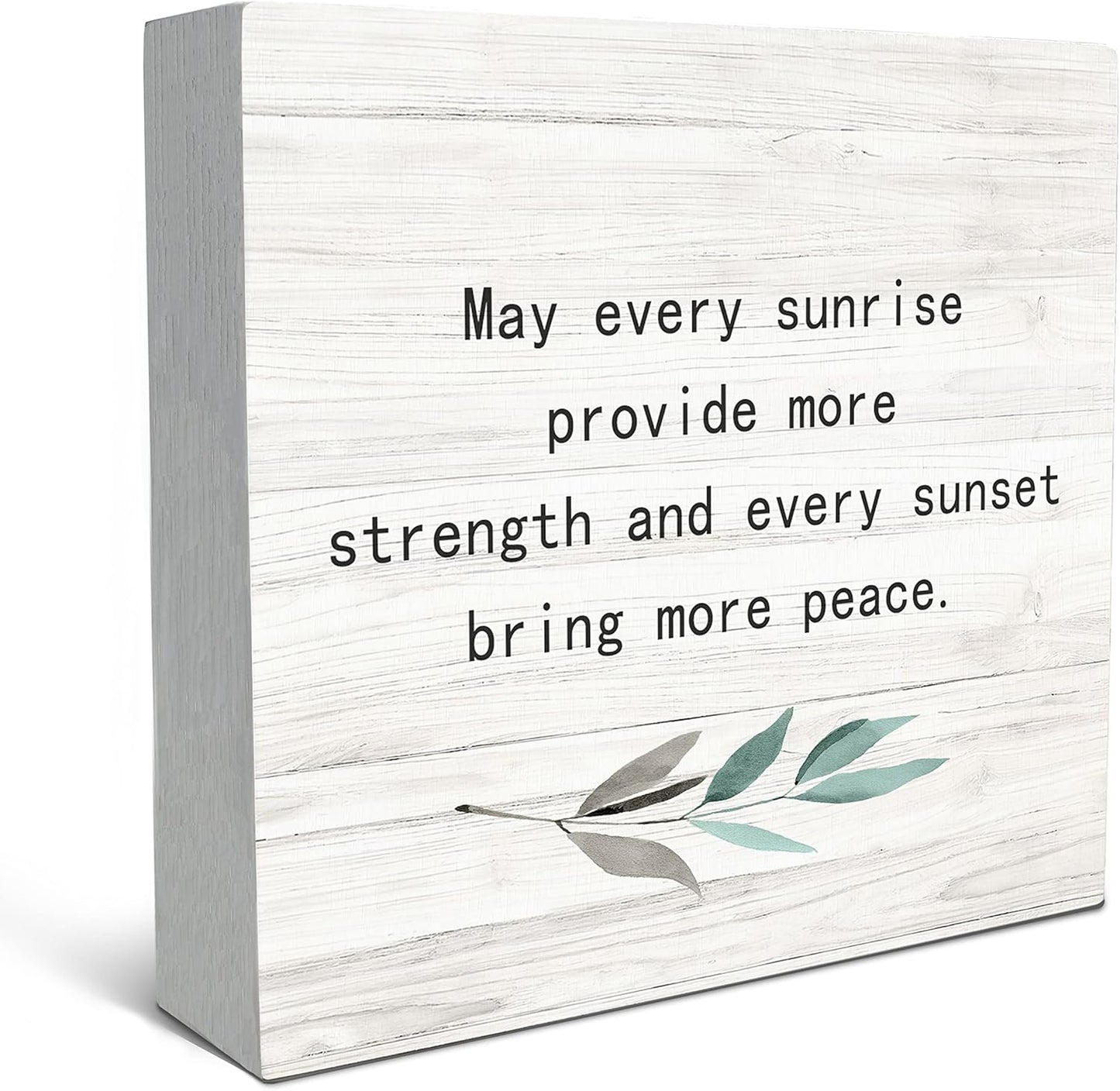 SRADMO May Every Sunrise Provide More Strength and Every Sunset Bring More Peace Wood Box Sign Desk Decor, Rustic Inspirational Wooden Block Box Sign Decoration For Home Office Shelf Table Decor