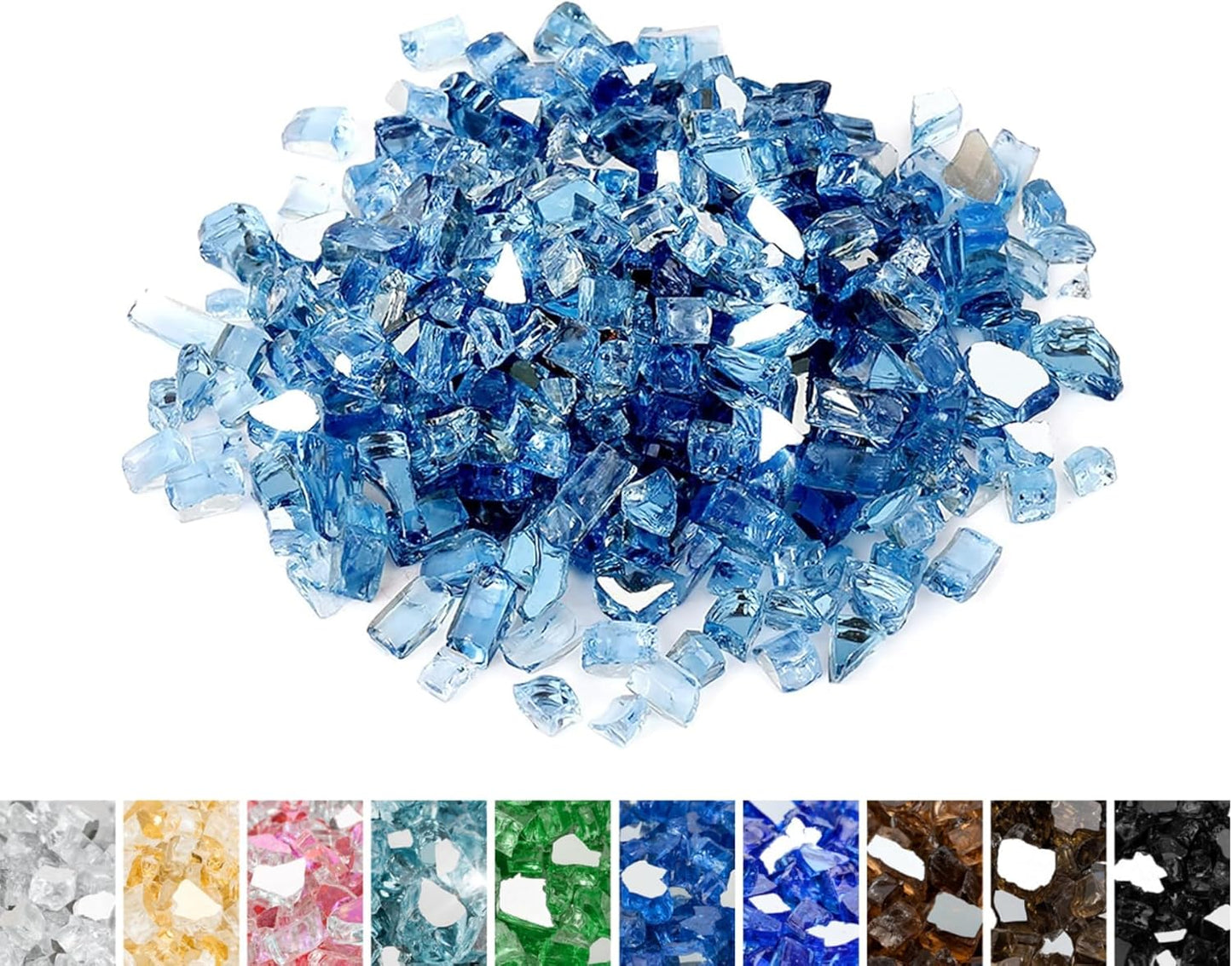 Mr. Fireglass 10 Pounds Fire Glass - 1/2 Inch High Luster Reflective Tempered Glass Rocks for Fireplace Fire Pit Table and Landscaping, Pacific Blue