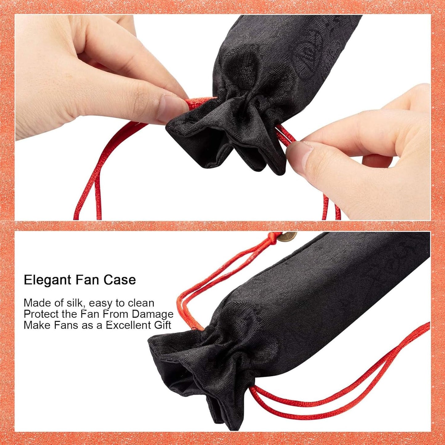 Maitys 2 Packs Large Clap Fans for Line Dancing Large Chinese Folding Hand Fans for Men and Women, Festival, Tai Ji, Kungfu, Martial Art, Gifts (Glitter Orange)