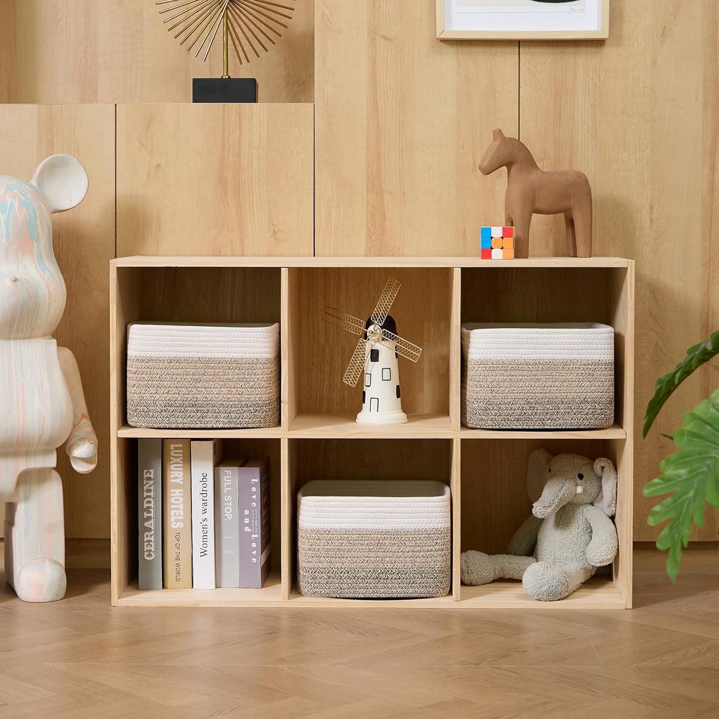 Small Organizing Baskets for Cubes Shelf, 9.7x9.7x7.1 Inch Rope Woven Storage Bins for Nursery Shelves Storage, Cute Toy Basket, Square 3 Packs Gradient Brown