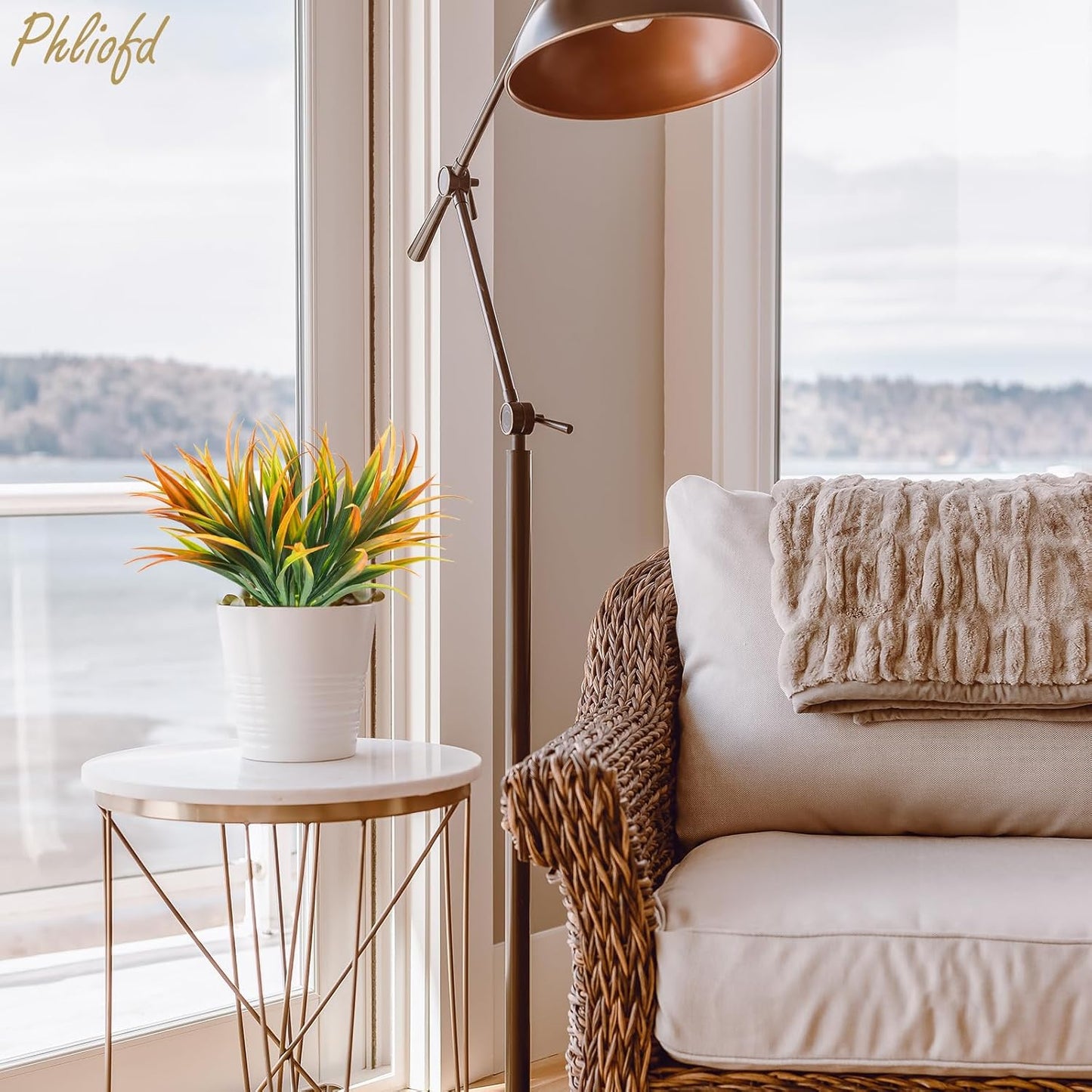 16Pcs Artificial Grass Fake Plants 17.3in Outdoor Plastic Plants UV Resistant Greenery Fake Grass for Home Window Garden Office Patio Hanging Planter Pathway Front Porch Décor Orange Yellow