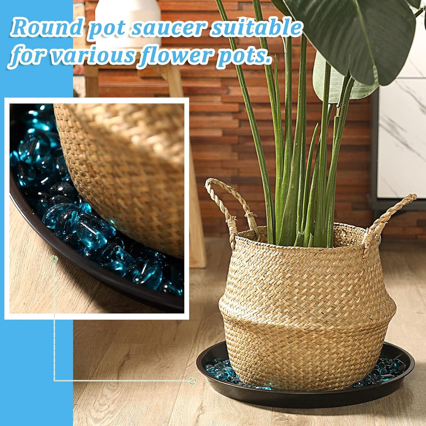 Eccliy 6 Pack Plastic Plant Saucer Heavy Duty Planter Saucers Large Plant Pot Saucers Plastic Water Trays for Indoors and Outdoors Flower Plant Plant Drip (Black,16 Inch)