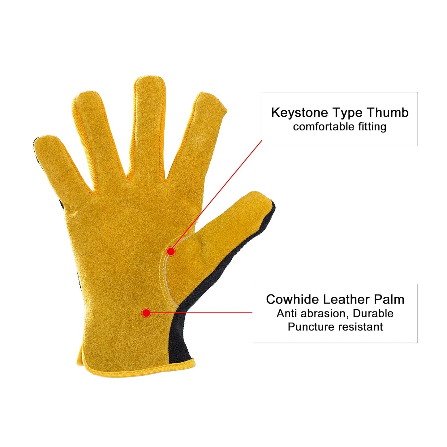 HLDD HANDLANDY Garden Gloves Men, Leather Work Gloves for Men & Women, Cowhide Gardening Gloves Utility Work Gloves for Mechanics, Construction, Driver (XL, Yellow)