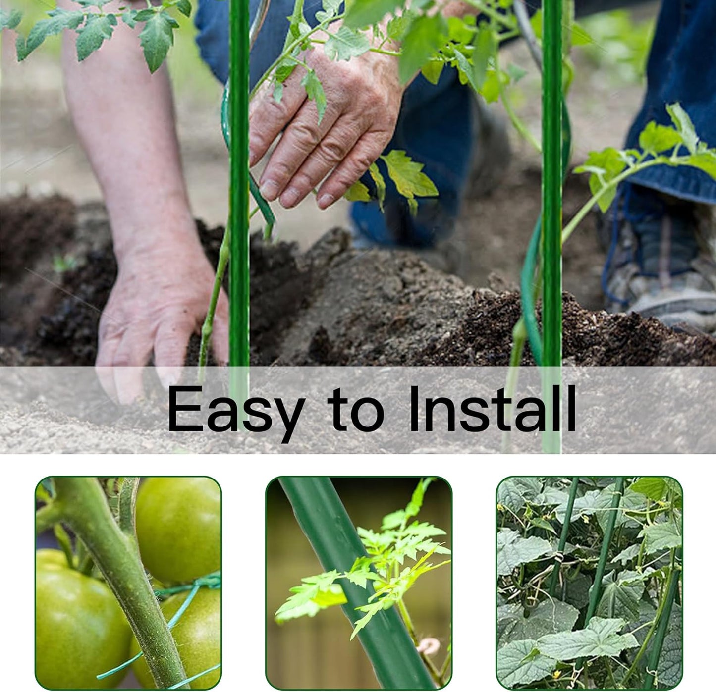 Garden Stakes 57 Inch, Approx 5ft Steel Plant Stakes 25 Pack for Gardening and Farm, 57" Plastic Coated Plant Support for Tomato, Cucumber, Bean, Flower, Potted More Climbing Plants