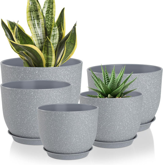 Plant Pots 10/9/8/7.5/7 inch Flower Pots with Multi Mesh Drainage Holes, Planters for Indoor Outdoor Garden Plants and Flowers. (Gray)
