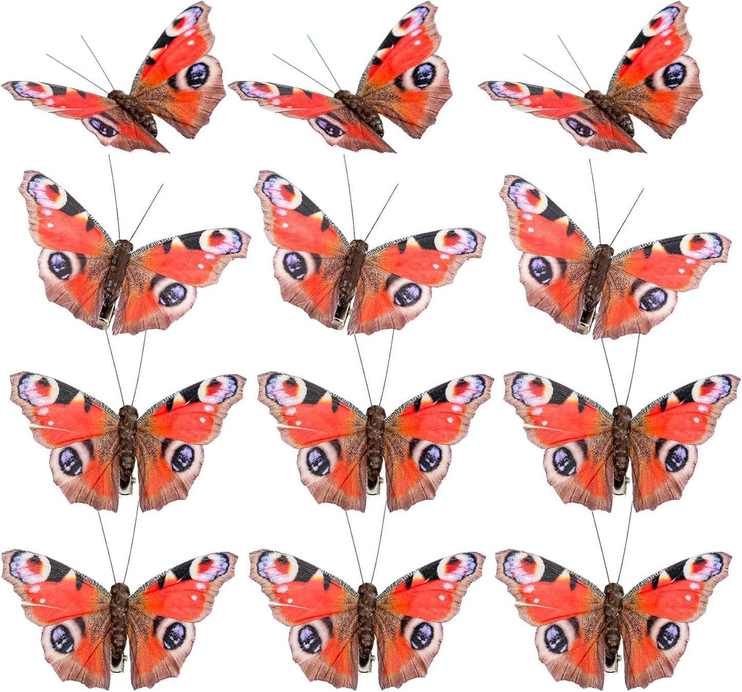 Berfutall-Inachis io Feather Fake Butterfly Decorations Set of 12 pcs with Clip Home and Party Decor Butterflies for Crafts…