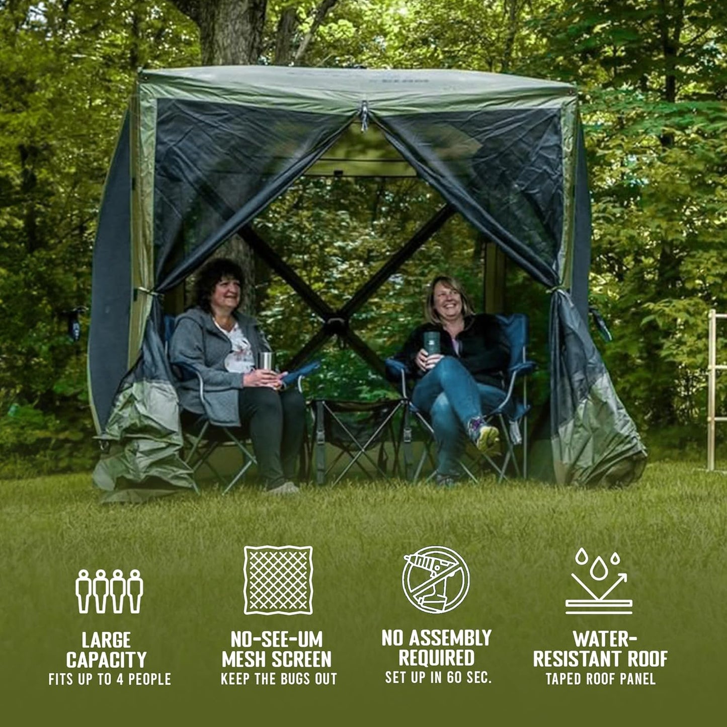CLAM Pop Up Screen Tent, Outdoor Camping Gazebo Canopy, Traveler, 6' x 6', Green
