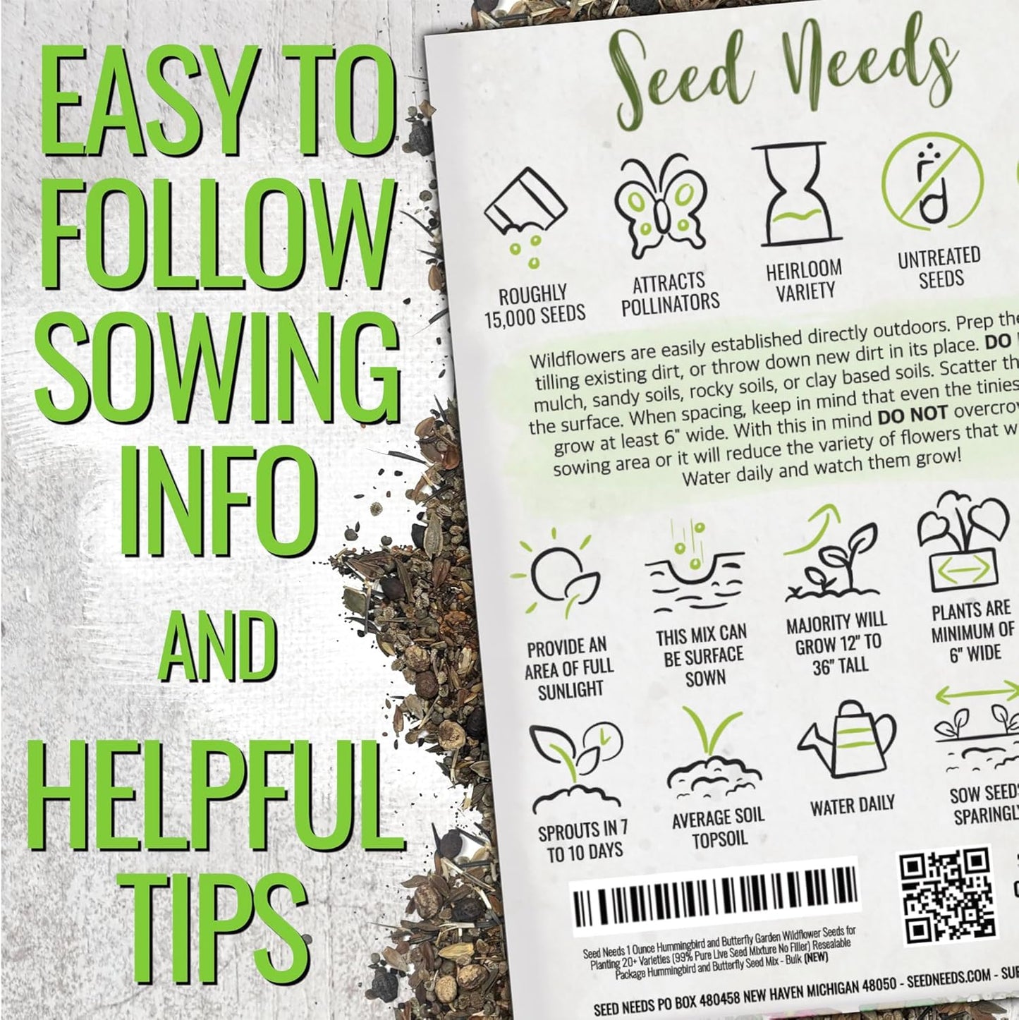 Seed Needs Wildflower Seeds Hummingbird and Butterfly Seed Mix | 5 Packs (1 Ounce Each) No Filler 23 Varieties Garden Seeds Annual & Perennial Species | Pollinator Attracting Flower Seed | Bulk