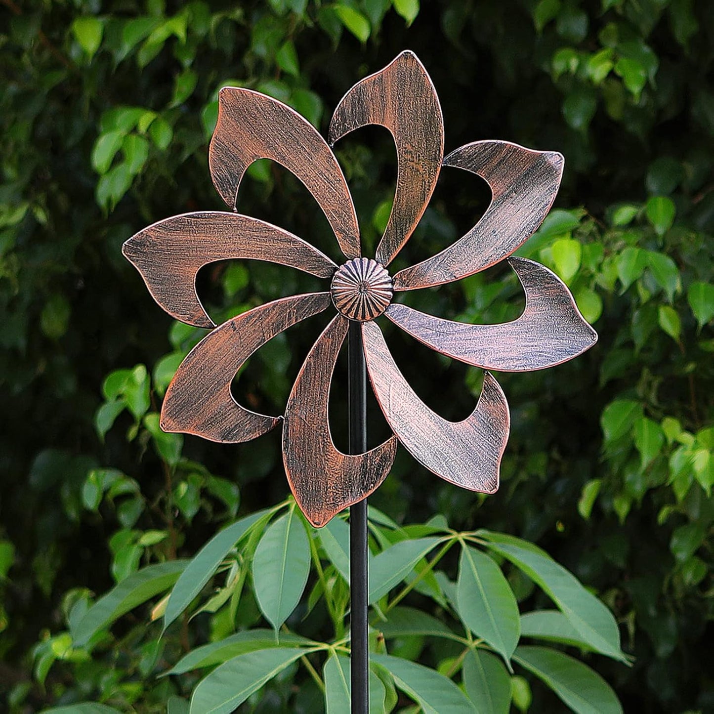 Starryfill Garden Wind Spinner Outdoor Metal Decoration, Single Blade Easy Rotate with Vertical Sculpture Stake Construction for Patio Lawn & Garden (Copper-Colored)