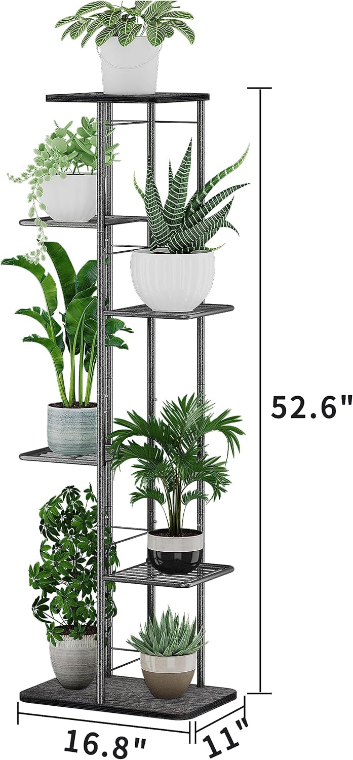 Simple Trending Plant Stand Shelf Indoor Outdoor Waterproof, 6-Tier 7 Potted Heavy Duty Metal Tall Flower Holder for Multiple Corner Display