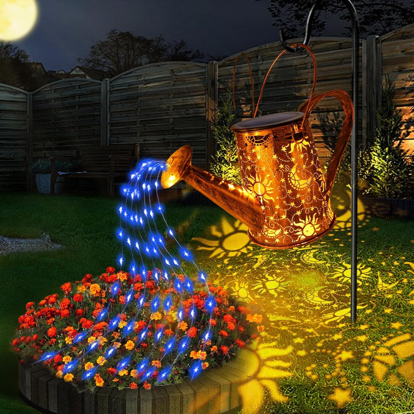 Solar Garden Lights Outdoor, Solar Watering Can Lights Garden Decor Gifts for Grandma Mom, Sun Moon Waterproof Hanging Lantern with String Lights, Yard Decoration for Patio Porch Lawn Backyard Pathway