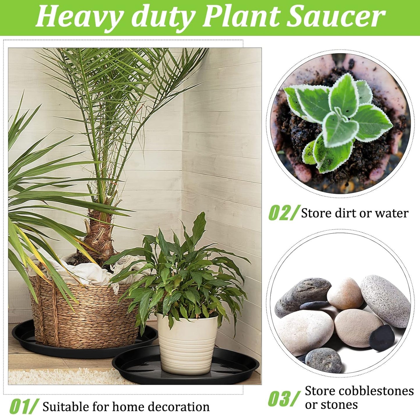 Eccliy 12 Pcs Plastic Plant Saucers Round Plant Tray Large Flower Pot Heavy Duty Planter Water Trays Thick Planter Drip Saucers for Indoors and Outdoors(20 Inch,Black)