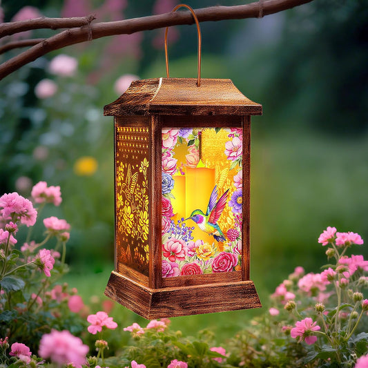 Hummingbird Solar Lanterns Outdoor Waterproof, Metal & Glass Hanging Lights Garden Decor, Birthday Gifts for Women Mom Grandma Mothers Day, Decorative Lights for Outside Yard Patio Backyard Porch