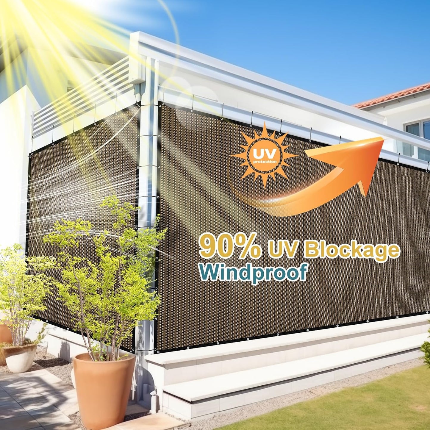 Shade&Beyond 90% Sun Shade Cloth with Grommets, 6' X 12' Pergola Shade Cover Canopy, Mesh Tarp Sun Screens for Patio, Outdoor, Garden, Backyard, Mocha