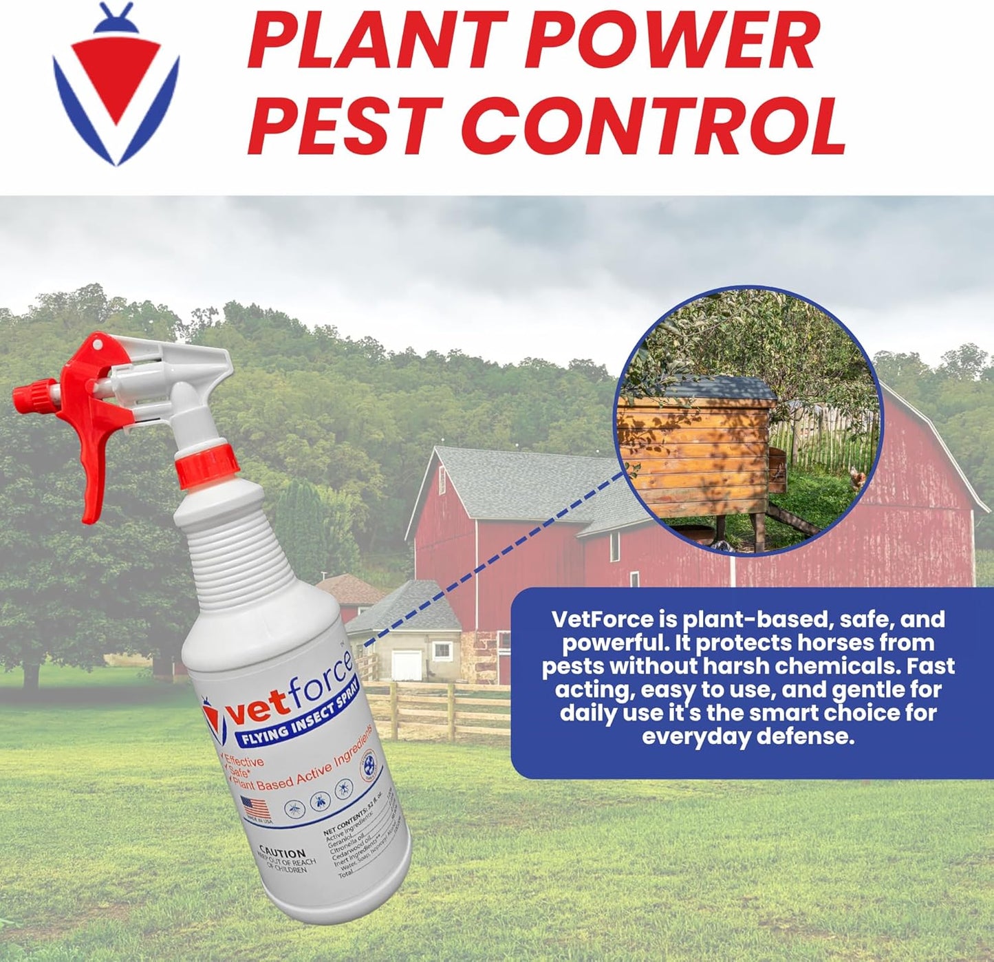 Flying Insect Spray – Fast Action Formula – Broad Coverage Use – Plant-Derived Oils – Easy Spray Application – for Mosquitoes, Stable and House Flies – Gentle Around Animals – 32 oz