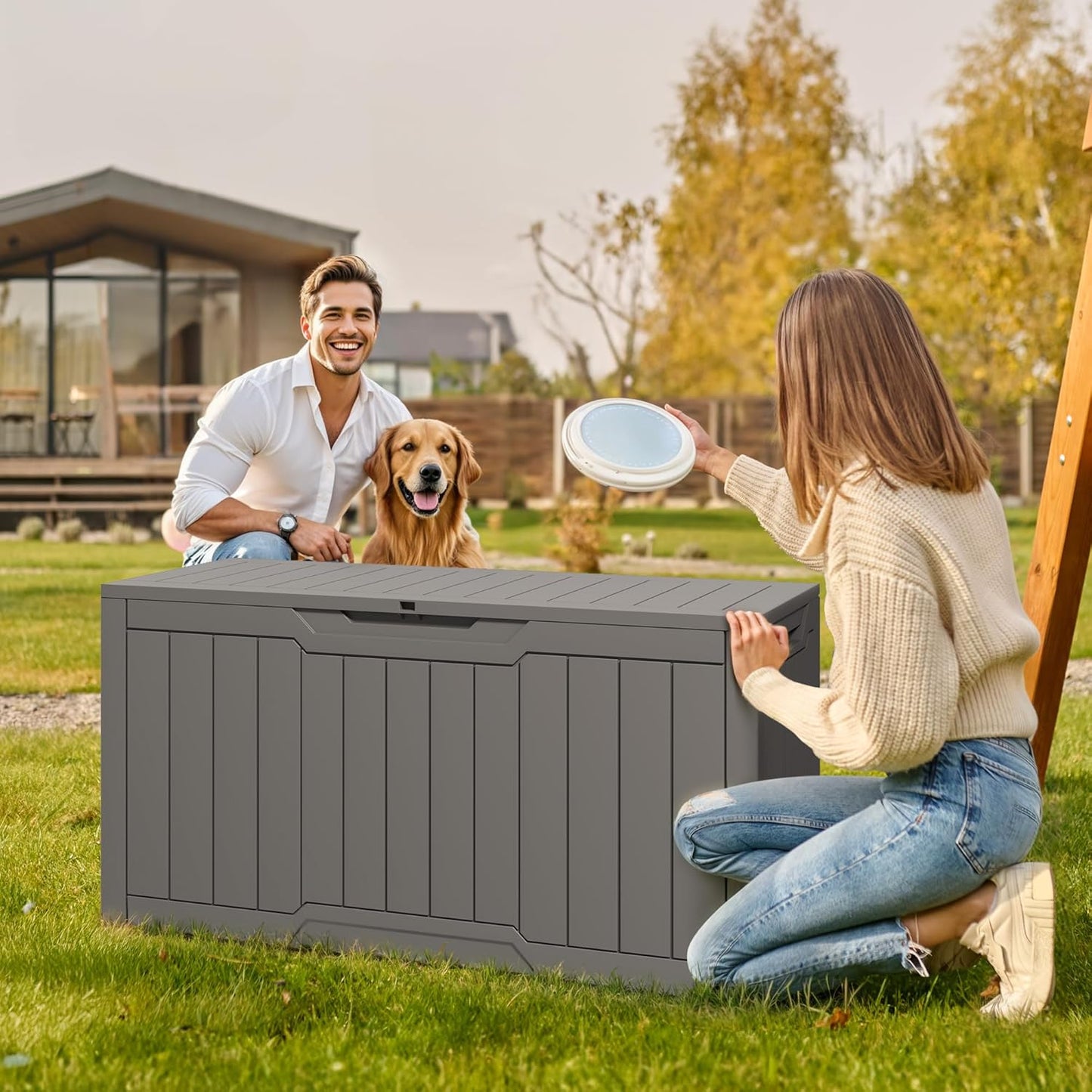 YITAHOME 80 Gallon Resin Deck Box, Outdoor Lockable Storage Box for Patio Furniture, Waterproof Patio Deck Box for Cushions, Pool Supplies, Sports Equipment and Garden Tools, Taupe