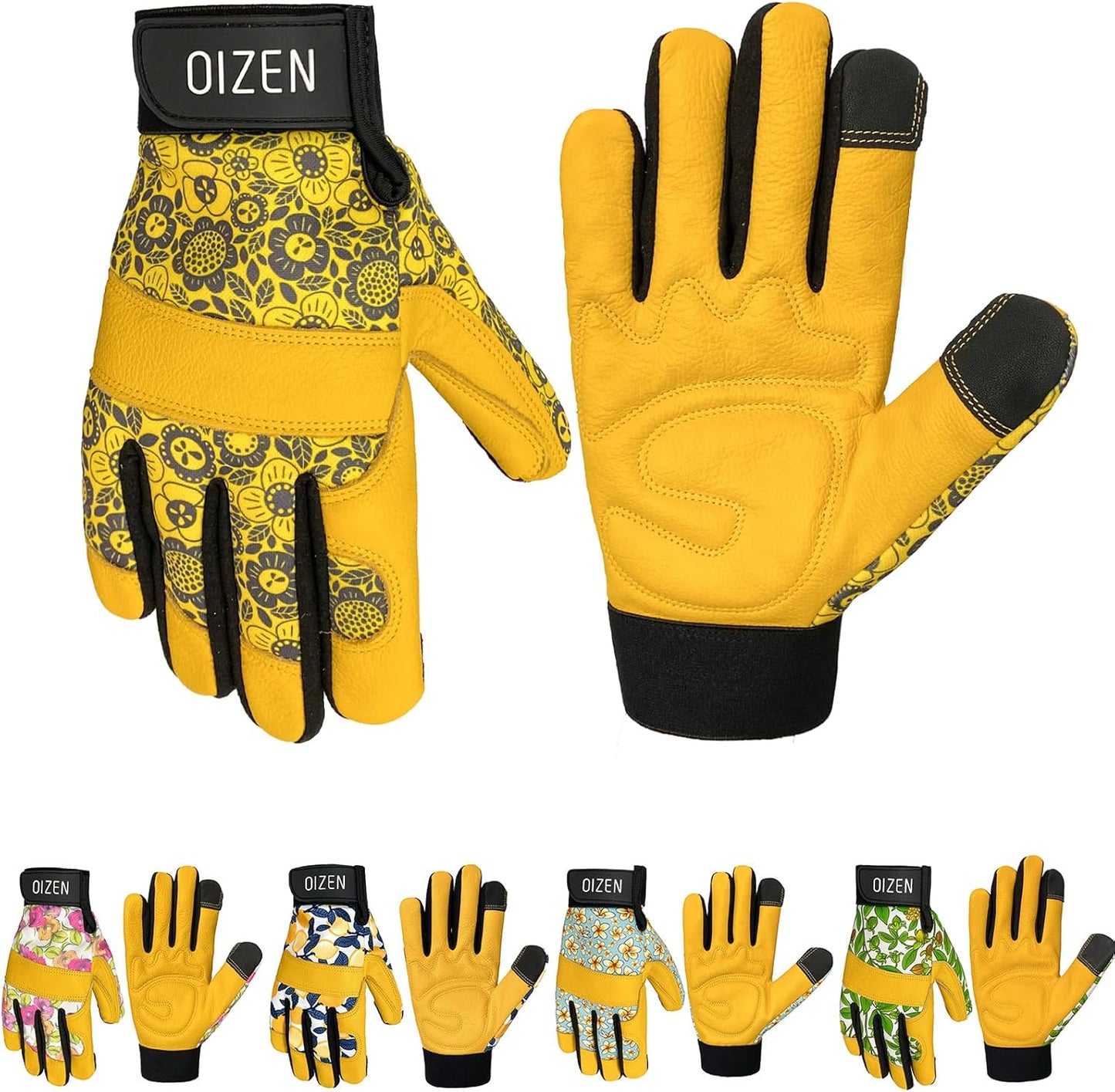 Cowhide Leather Thorn Proof & Puncture Resistant Gardening Gloves for Women and Men, Touchscreen Compatible Working Gloves for Weeding, Digging, Planting, Gardening Gifts for Women (Size Medium)