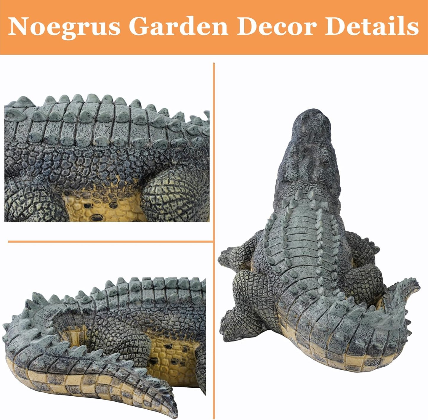 13 Inch Real Crocodile Statue - Garden Animal Sculptures & Statues, Alligator Decor for Lawn, Patio, Crocodile Coastal Beach Decor Perfect for Home Garden, Patio, Backyard