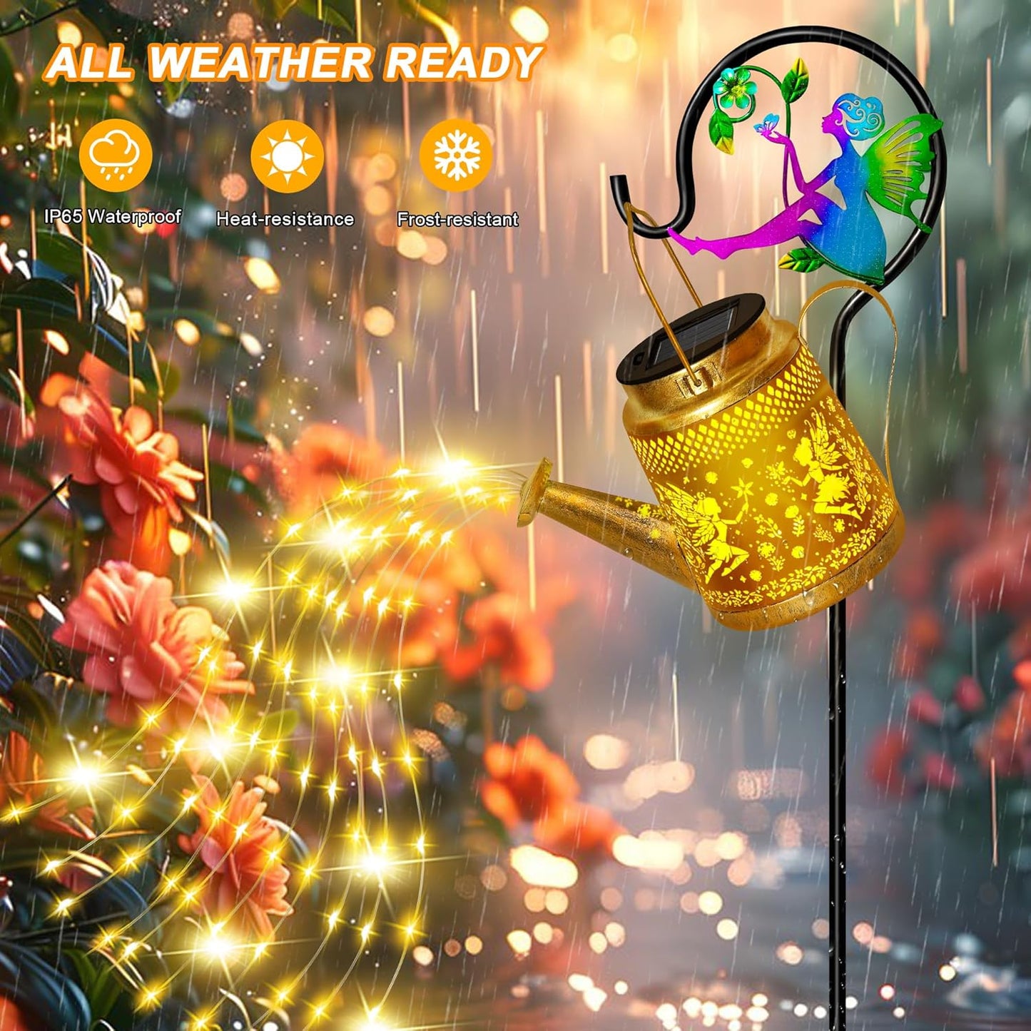 Solar Watering Can Lights Outdoor Garden Decor, Large Fairy Hanging Lantern with Shepherd Hook, Waterproof Garden Lights for Outdoor Landscape Pathway Yard, Mothers Day Gifts for Mom Grandma