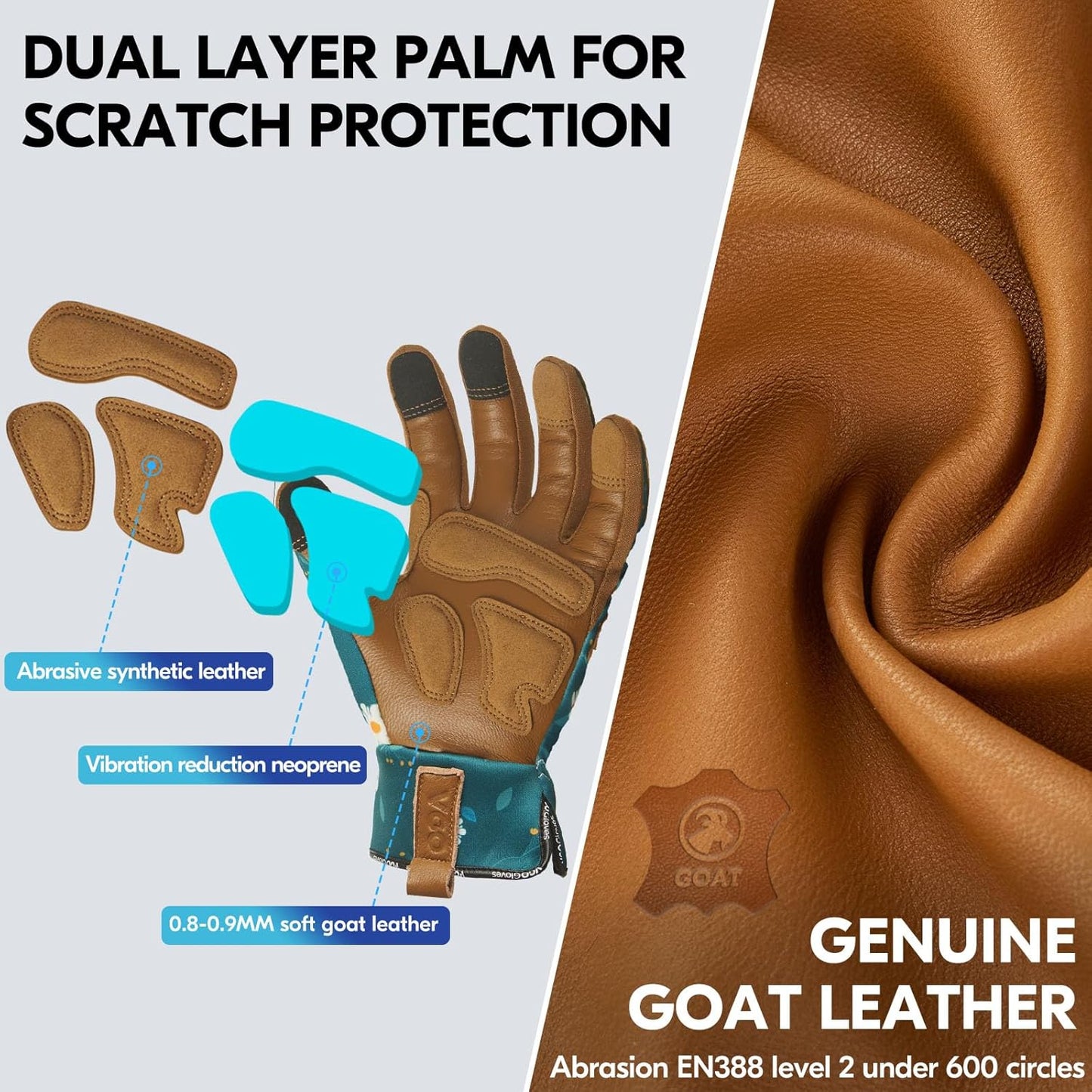 Vgo... 1Pair Gardening Gloves for Women, Goatskin leather Thorn Proof Working Gloves for Weeding, Digging, Raking, Pruning and Planting,Touchscreen (M,Dark Green,GA7471)