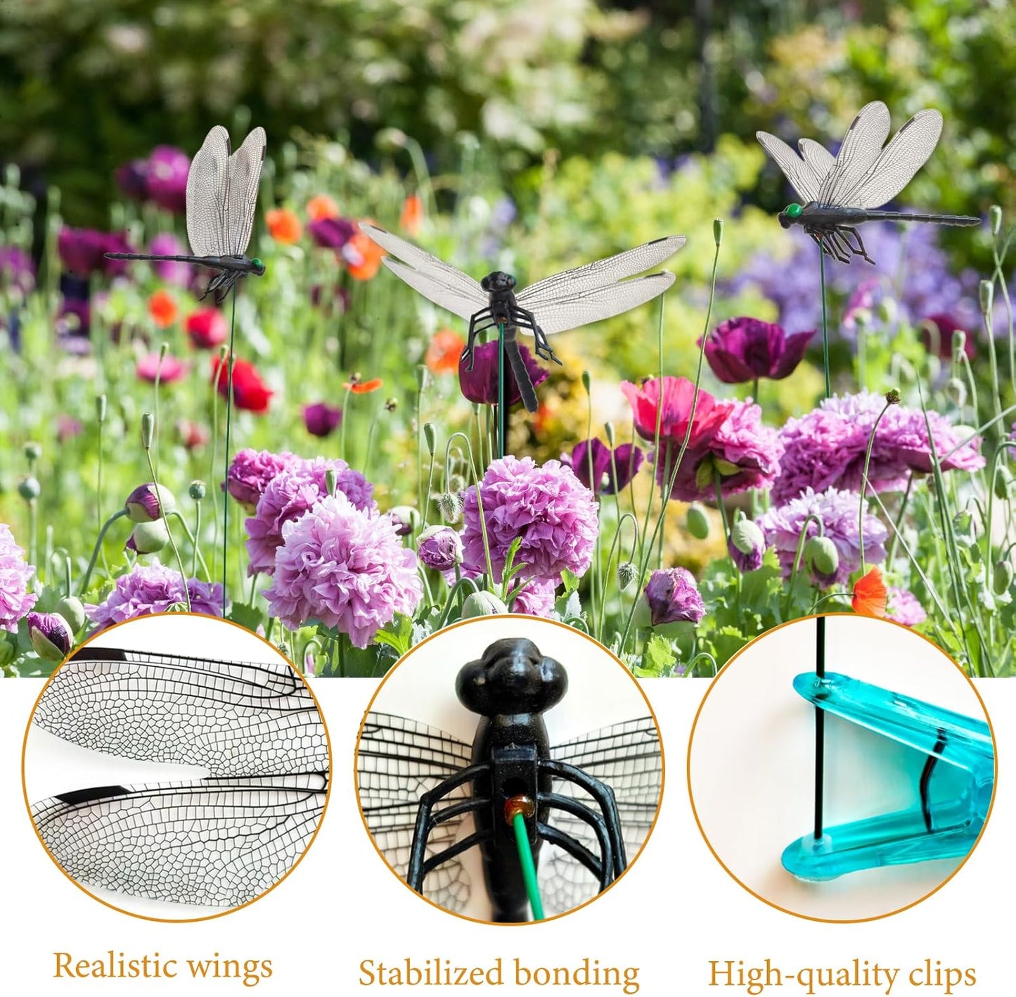 Dragonfly Clips Black Dragon Fly Hat Clip Artificial Realistic 3D Dragonflies Garden Stakes Decor for Indoor Outdoor (6 Pcs)
