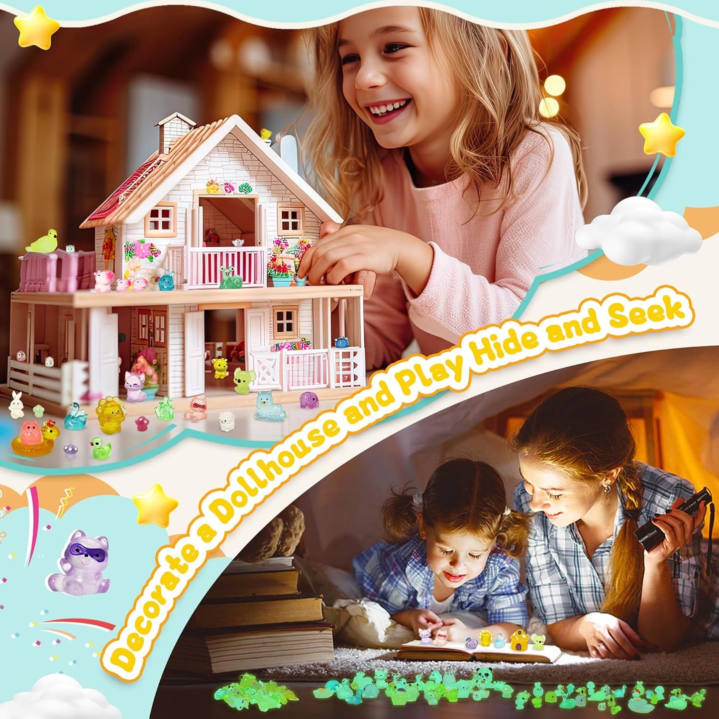 Tardigrade Mini Resin Animals Variety Pack, 150 Pcs Luminous Tiny Resin Animals Figures 48 Types Bulk Glow in The Dark Small Figurines to Hide Miniatures Garden Landscape Potted Dollhouse Decor