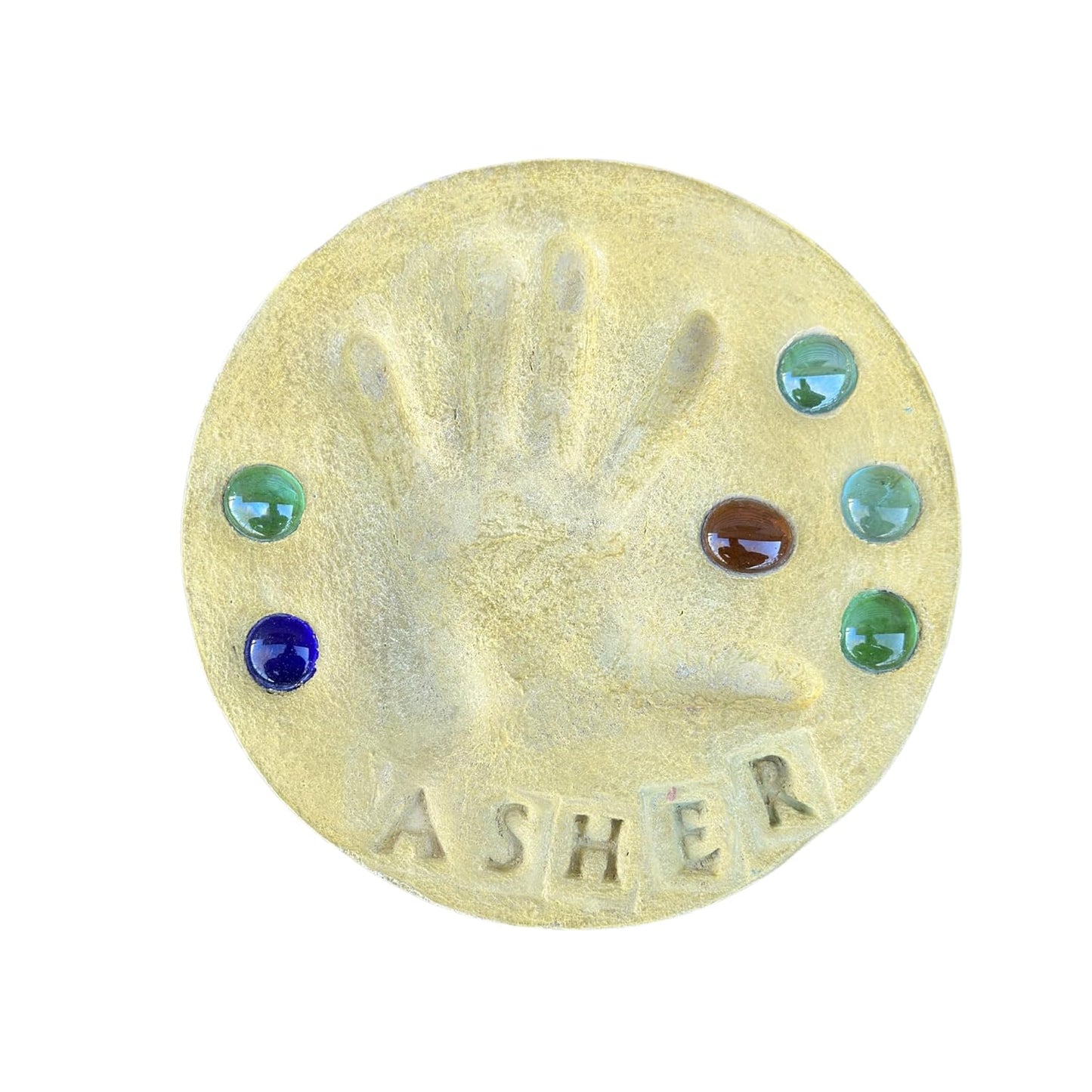 DIY Stepping Stone Kit with Color Pigment, Handprint Stepping Stone, Mother's Day Gift, Footprint Stepping Stone (10 Inch + Stamp Set, Yellow)