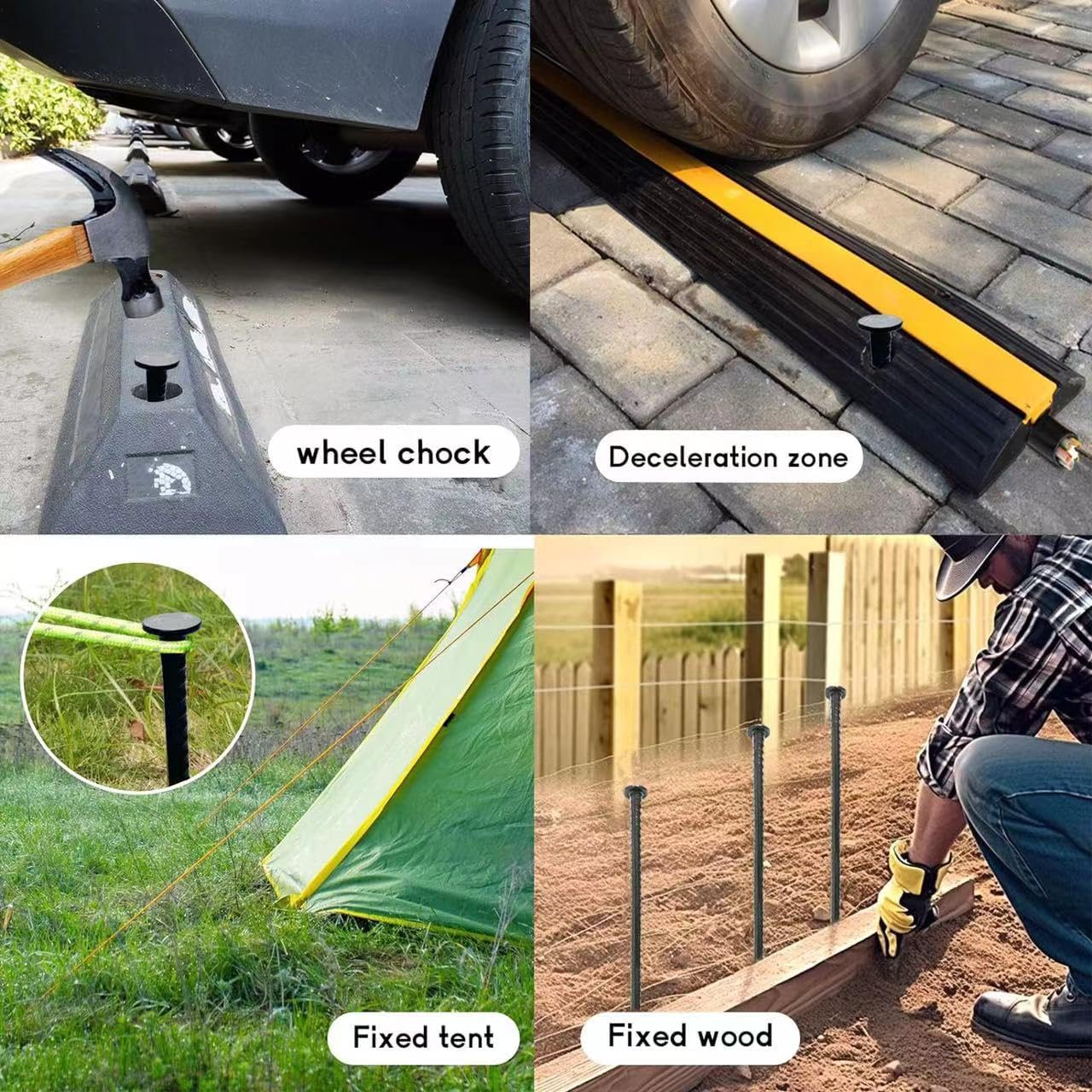 16 Inch Rebar Stakes,Ground Stake 1/2 Inch Diameter，Galvanized Steel Ground Anchors, Heavy Duty Metal Spikes，Asphalt Anchor,Used for Speed Bump Wheel Stop and Camping Tent(16 Pack ，Black)