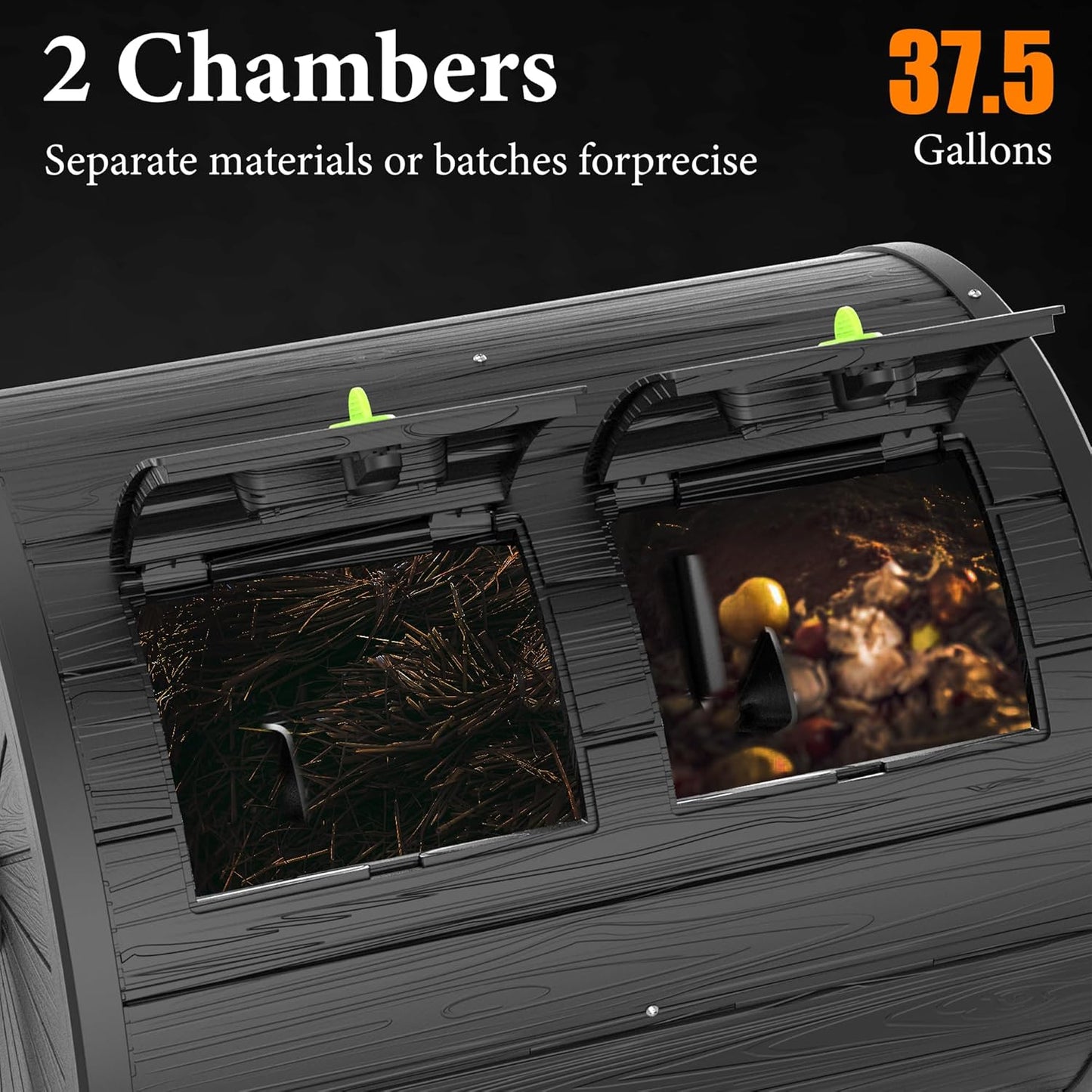 DRATO Compost Bin Outdoor 37.5 Gallon All-Season Dual Chamber Tumbling for Garden, Kitchen, Yard, Outdoor (Black)