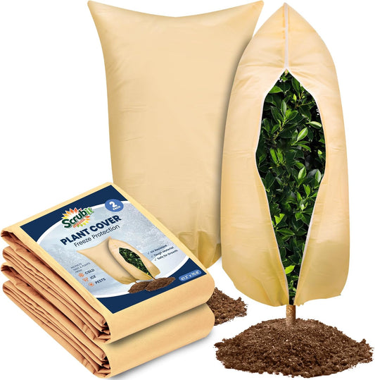 SCRUBIT Plant Covers Freeze Protection, 47.2 X 70.8 in. Frost Cloths for Outdoor Plants Fruit Trees & Shrubs with Zipper and Drawstring, Thick Winter Plant Covers - 2 Pack Tree Frost Blankets