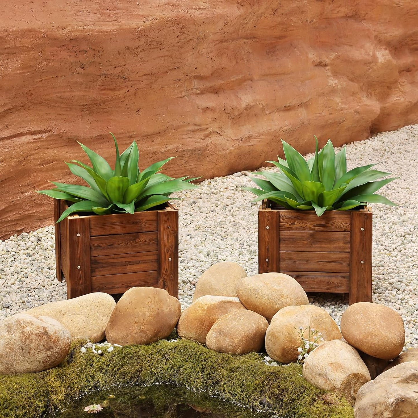 Artificial Plants Outdoor,UV-Resistant Fake Agave Succulent Plant 23 Inch Medium Size Faux Succulents Stems for Indoor Realistic & Natural Home Decor Plants for Office Housewarming 2 Pack