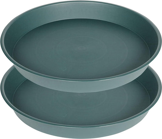 2 Pack of 14 inch Plant Saucer (12.2 Inch Base), 1.7" Depth Tray, Large Deep Garden Plastic Flower Planter Plant Trays for Indoors Outdoor Bath Bath (14", Green)