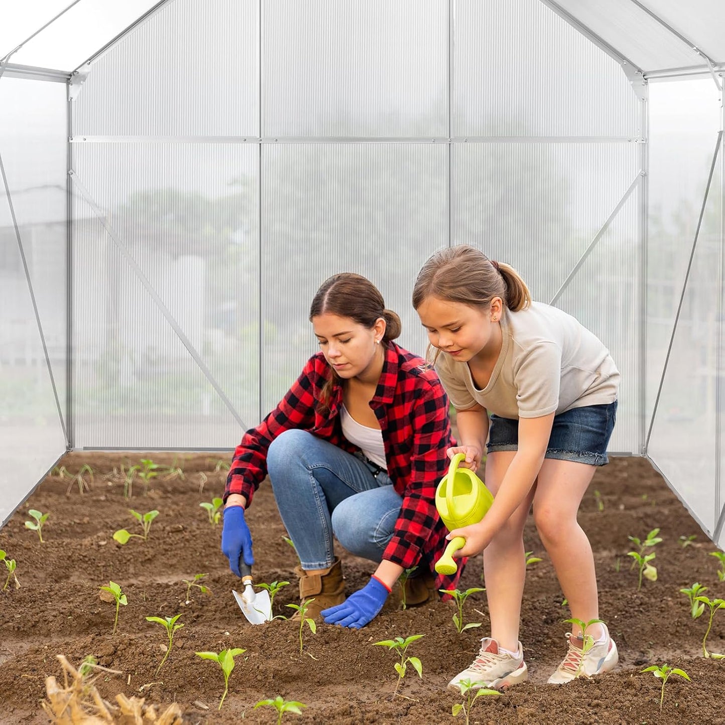 Greenhouse for Outdoors, 6x8 FT Heavy Duty Polycarbonate Greenhouse with 5 Roof Vents, Aluminum Large Walk-in Greenhouse for Outside Garden Backyard, Easy Setup, Silver