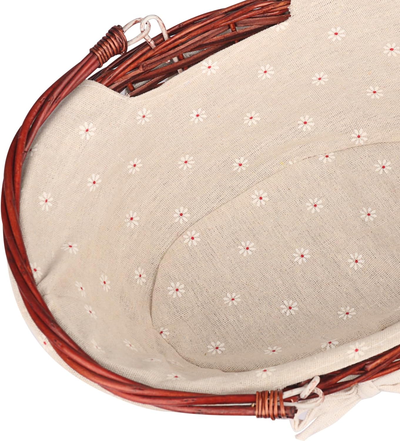 Large Wicker Basket with Handle, 14.2 x 11 x 6.7 inch Wicker Picnic Basket with Liner, Empty Gift Basket, Oval Willow Woven Basket for Fruit, Candy, Wine, Gathering, Wedding, Picnic, by GNIEMCKIN.