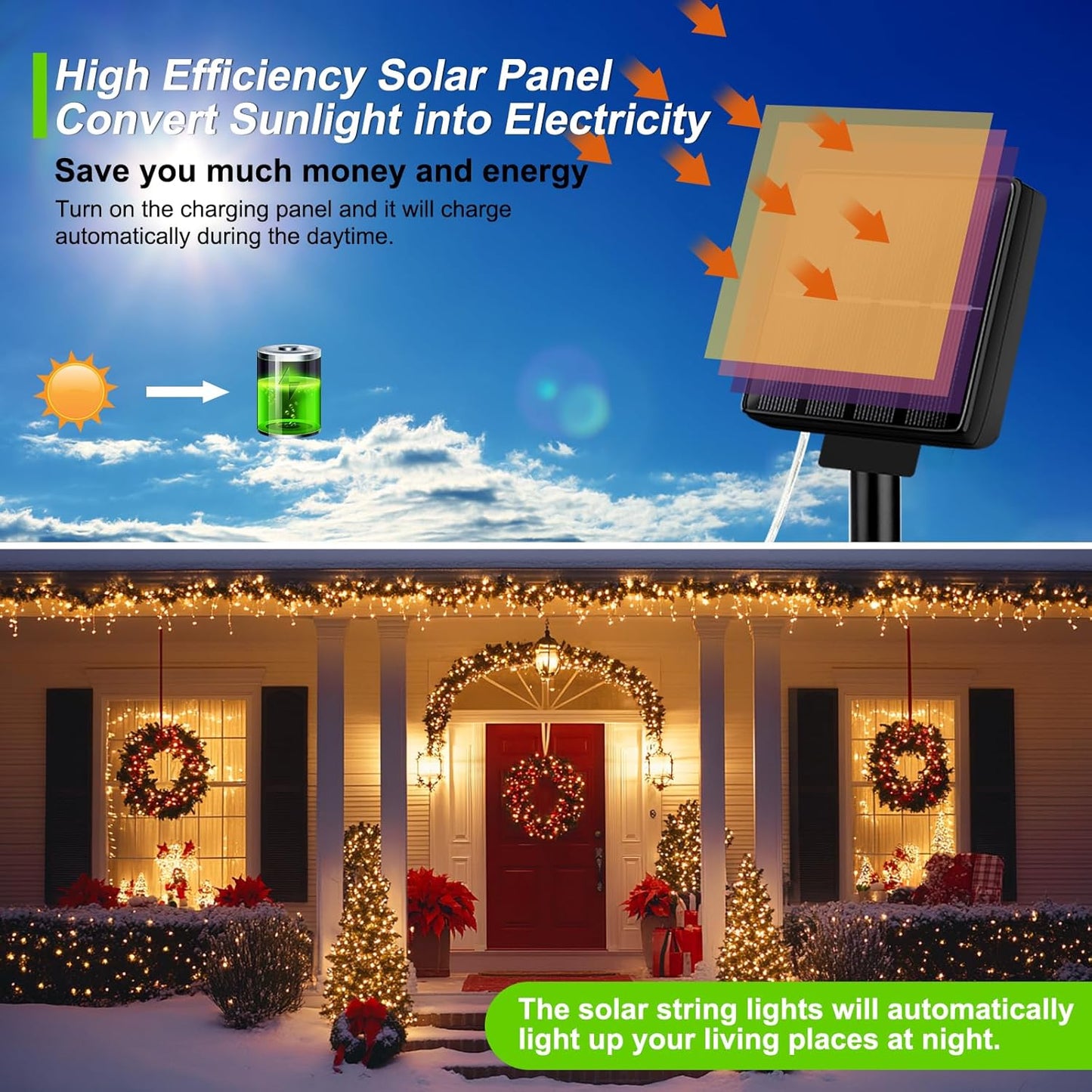 Brightever Outdoor Solar String Lights Waterproof, 6-Pack Total 240FT 600 LED Solar Powered Fairy Light with 8 Lighting Modes, Solar Twinkle Lights for Patio, Garden, Party, Wedding (Warm White)