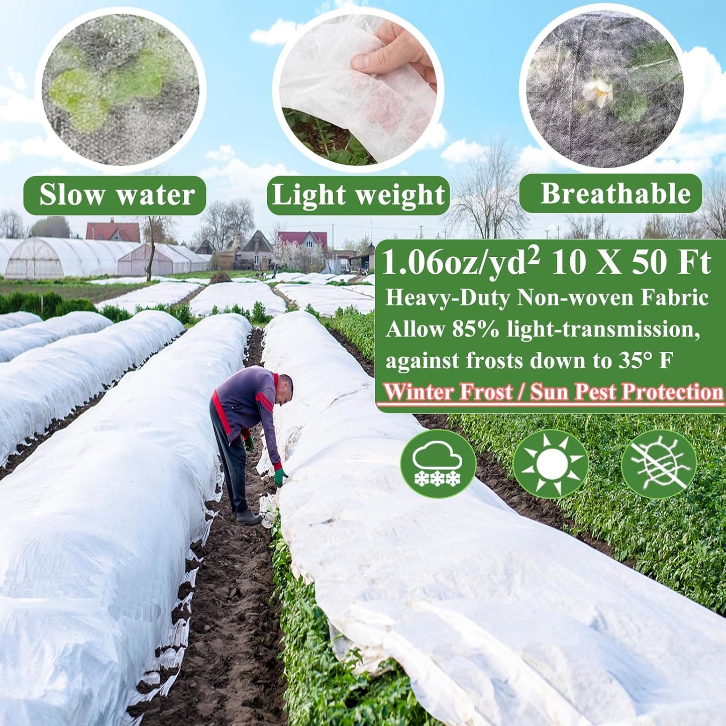 Plant Covers Freeze Protection 10 x 50Ft with 20 Stainless Steel Clip- Frost Cloth Plant Blankets Garden Fabric Freeze Cover for Outdoor Plant Raised Bed Greenhouse Winter Frost Sun Protection