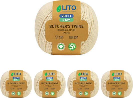 Organic Butcher’s Twine for Cooking & Trussing – 2mm Heavy-Duty Natural Cotton Kitchen Twine 1000 Feet – Food-Safe, Oven-Safe String for Meat, Turkey, Baking, & Crafts